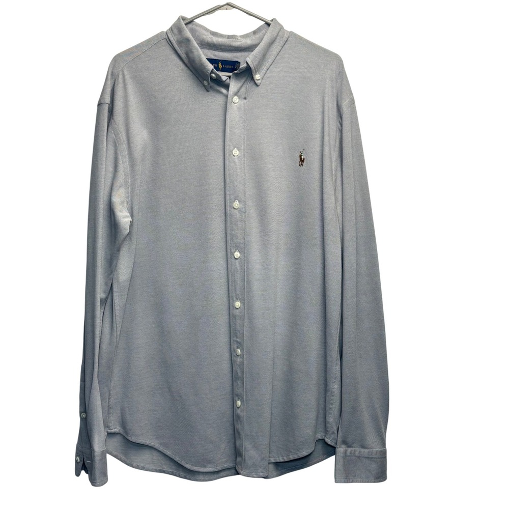 Polo Ralph Lauren Knit Oxford Men LT Tall Gray Long Sleeve Button Down Preppy